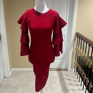 Chic Long Sleeve Red Dress with Ruffle Detail